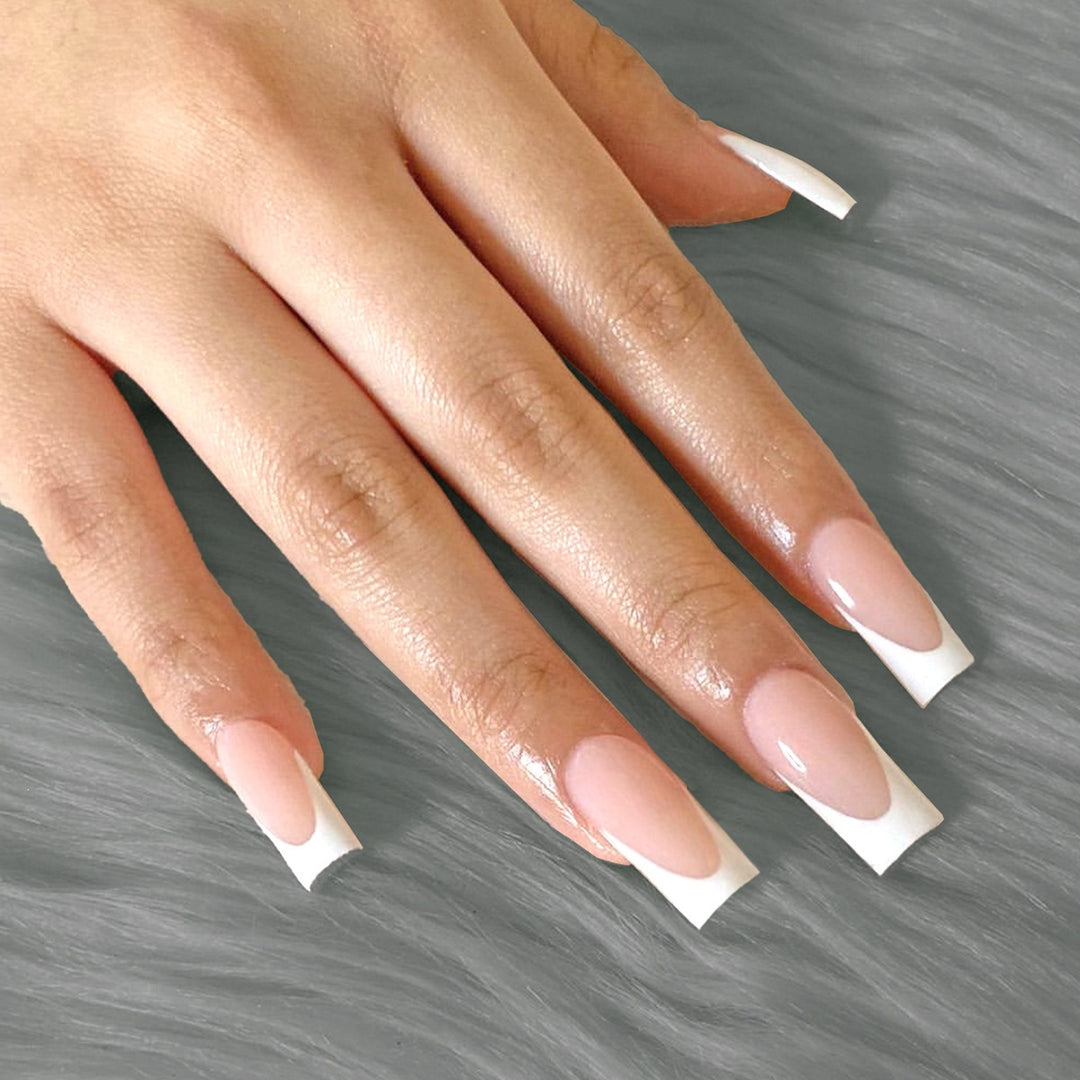 Creative acrylic nail set with elegant French-tip design Bowlift