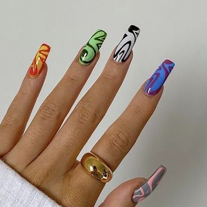 Artistic Marble-Effect Press-On Nails Bowlift