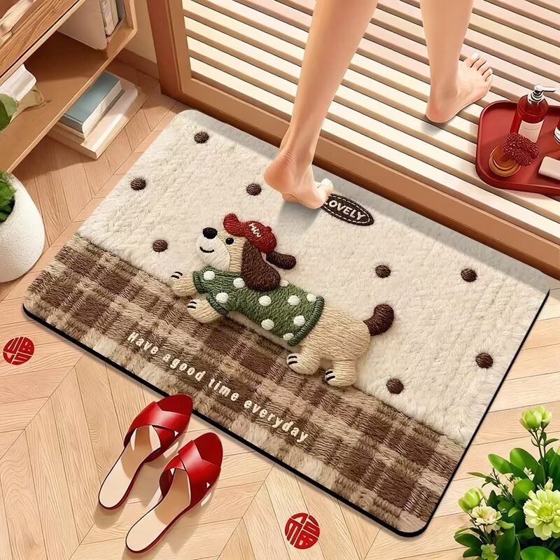 Cute Puppy-Themed Plush Bath Mat Bowlift