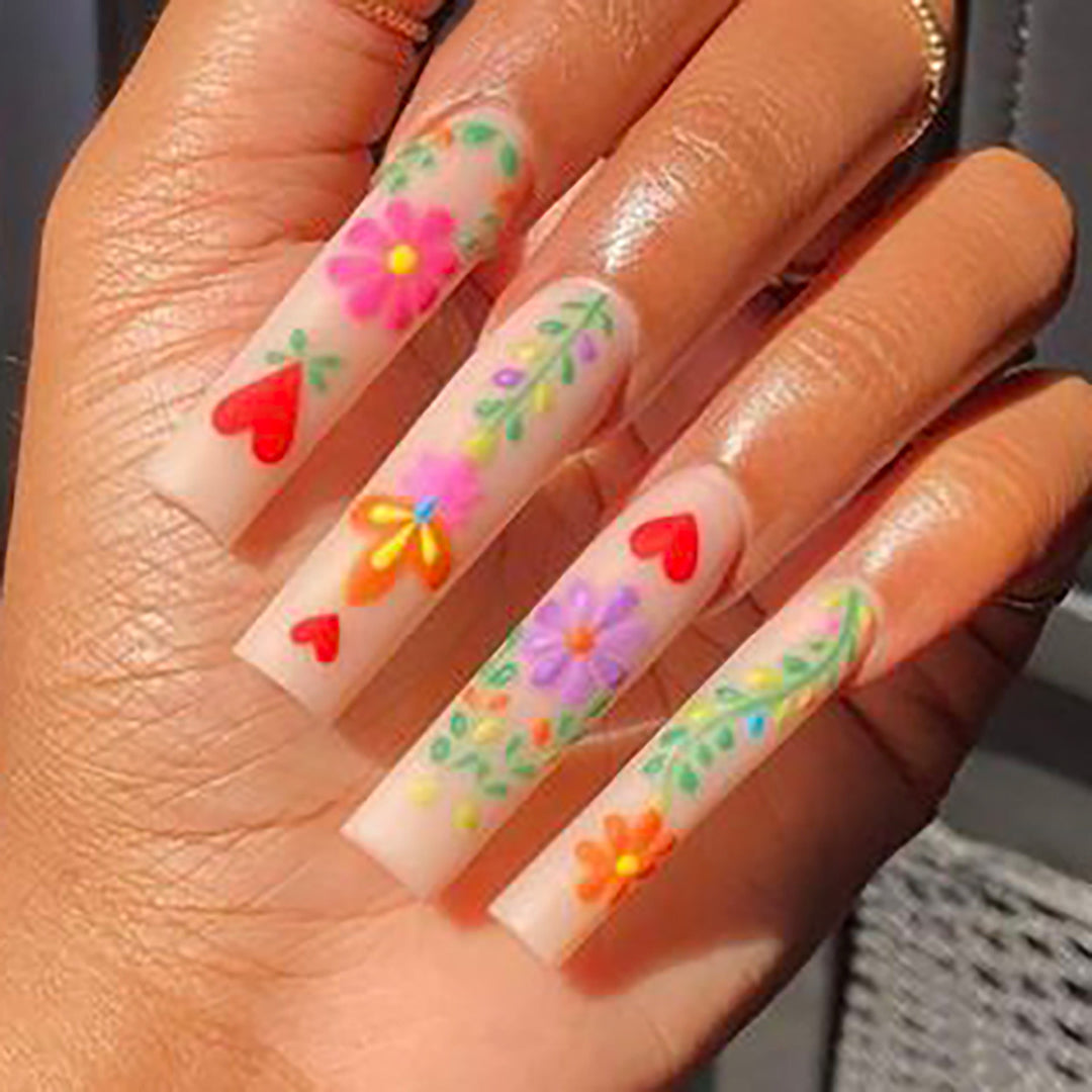 Decorative Floral Press-On Nails Bowlift
