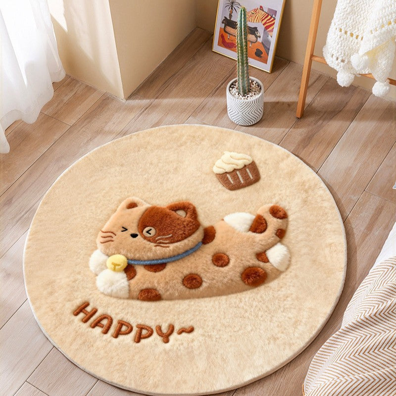 Cute Cat-Themed Plush Round Mat