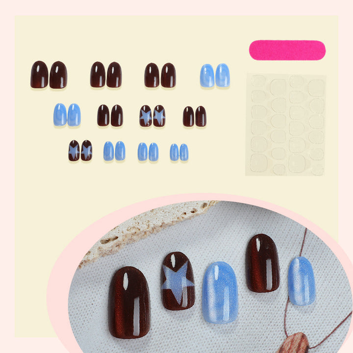 Decorative Press-On Nail Set with Star and Glossy Finish Bowlift