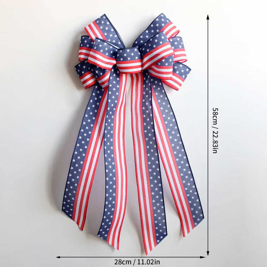 Unisex nan large patriotic star stripe ribbon bow wall hanging with long streamer tails for door wreaths and porch decor Bowlift