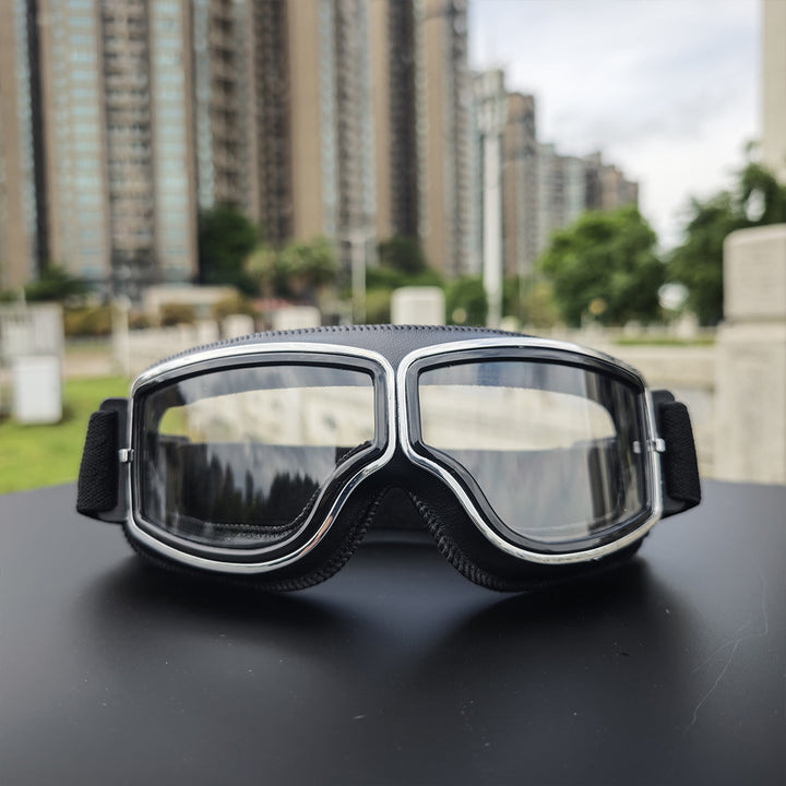 Retro aviator motorcycle goggles with anti-fog UV protection and padded frame Bowlift