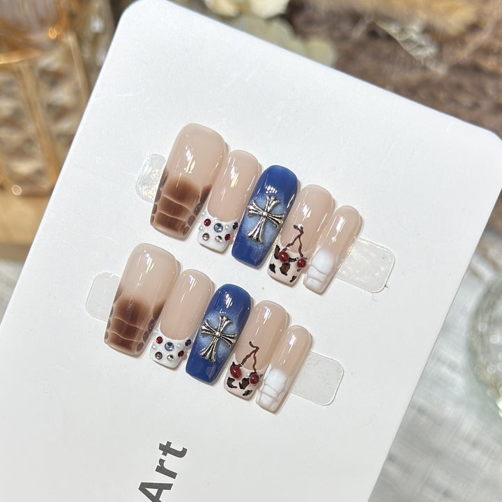 Decorative Press-On Nail Art Set with Unique Graphic Designs Bowlift
