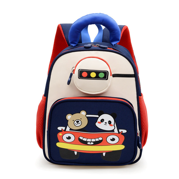 Kids' Playful Animal Car-Themed School Backpack Bowlift