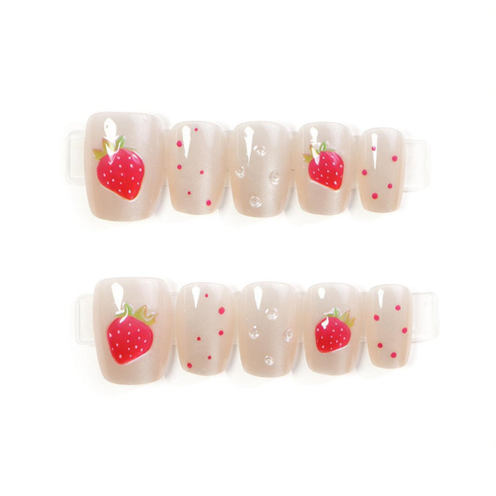 Whimsical Strawberry Themed Press-On Nail Art Bowlift