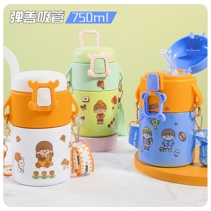 Women's Insulated Bottle with Cute Design and Practical Carry Strap Bowlift