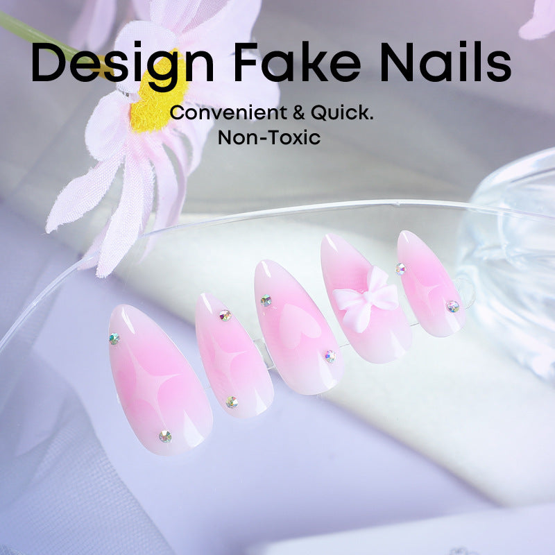Acrylic nail set with delicate heart-shaped accents Bowlift