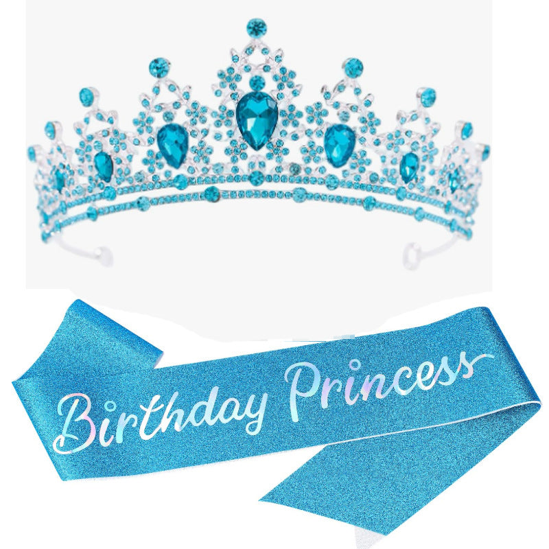 Girl crown with sparkling crystals and elegant birthday sash set Bowlift