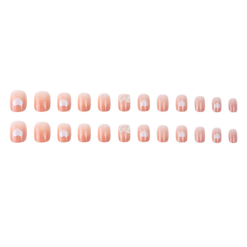 Heart-Design Glitter Press-On Nails Bowlift