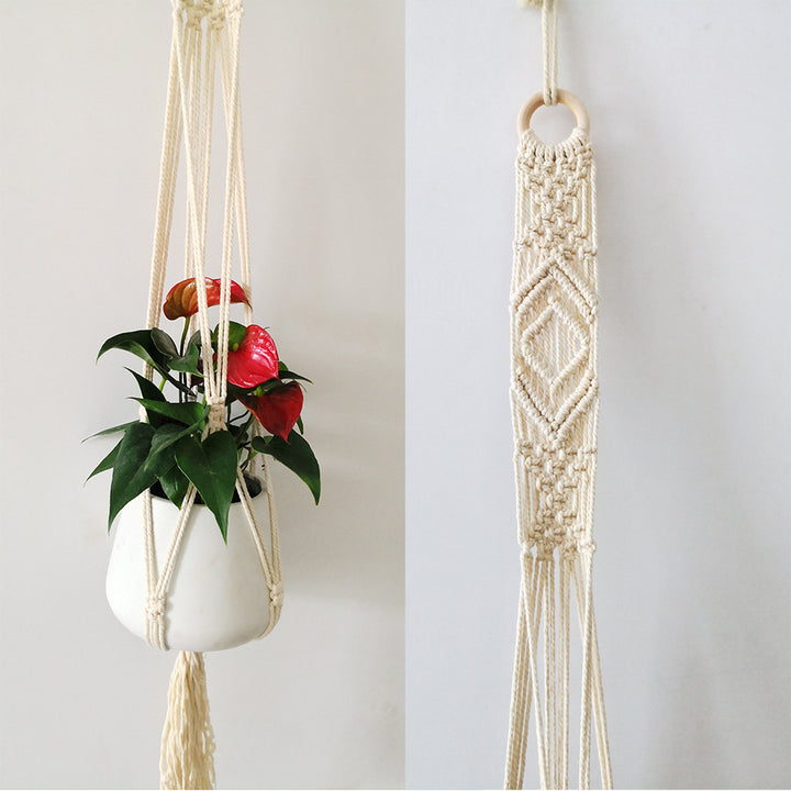 Macrame plant hanger with decorative tassels