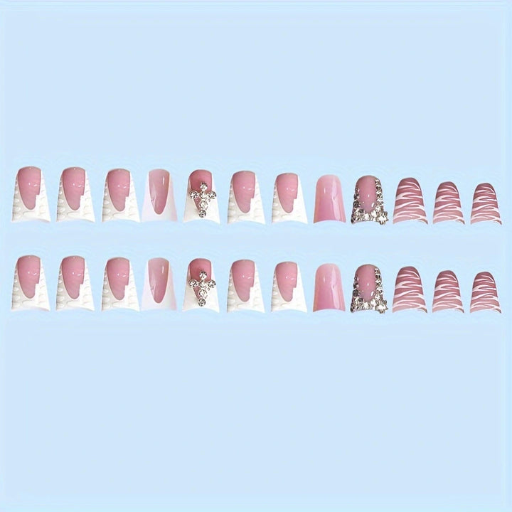 Decorative Press-On Nail Art Set with Gemstone Accents Bowlift