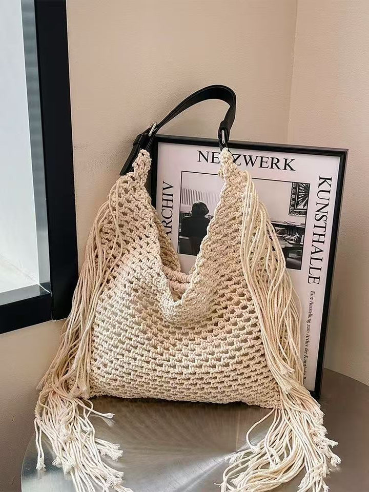 Handcrafted Stylish Tote Bag with Fringes Bowlift