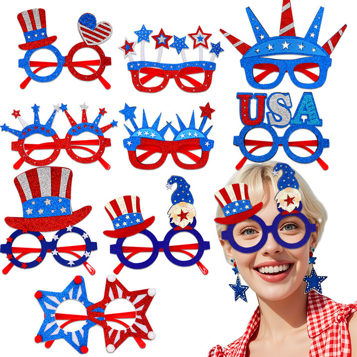 Unisex nan party glasses with USA glitter attachment and round frame Bowlift