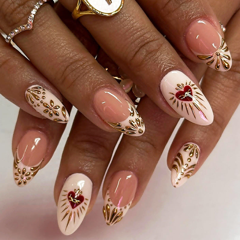 Acrylic Nail Set with Elegant Gold Decorations Bowlift