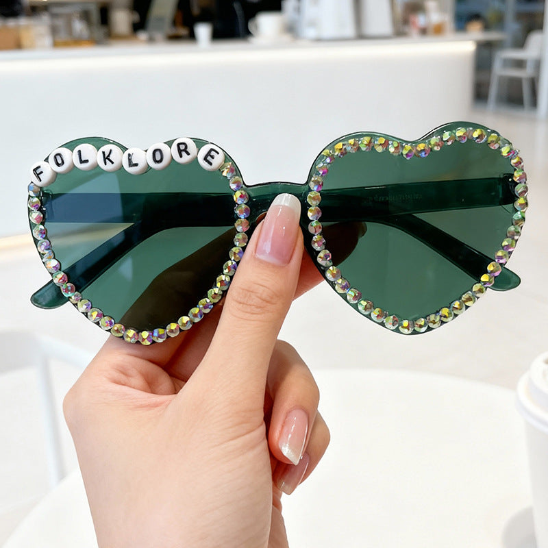 Heart-Shaped Rhinestone-Embellished Sunglasses Bowlift 1787141205