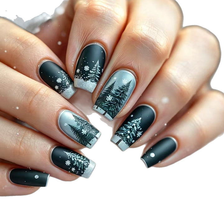 Artificial nails with winter fir tree design Bowlift