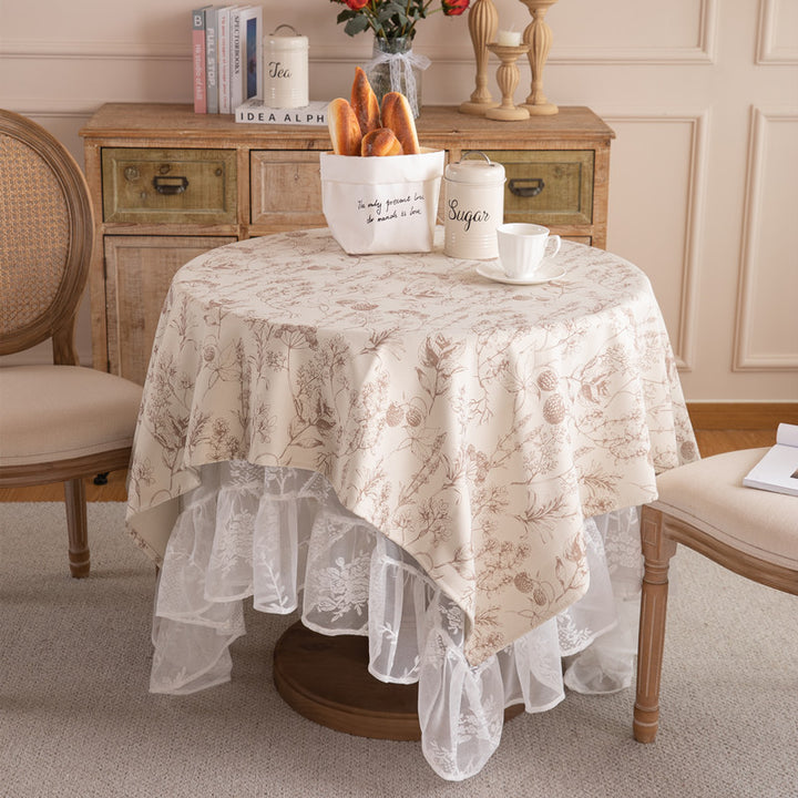 Elegant Floral Lace Overlay Tablecloth