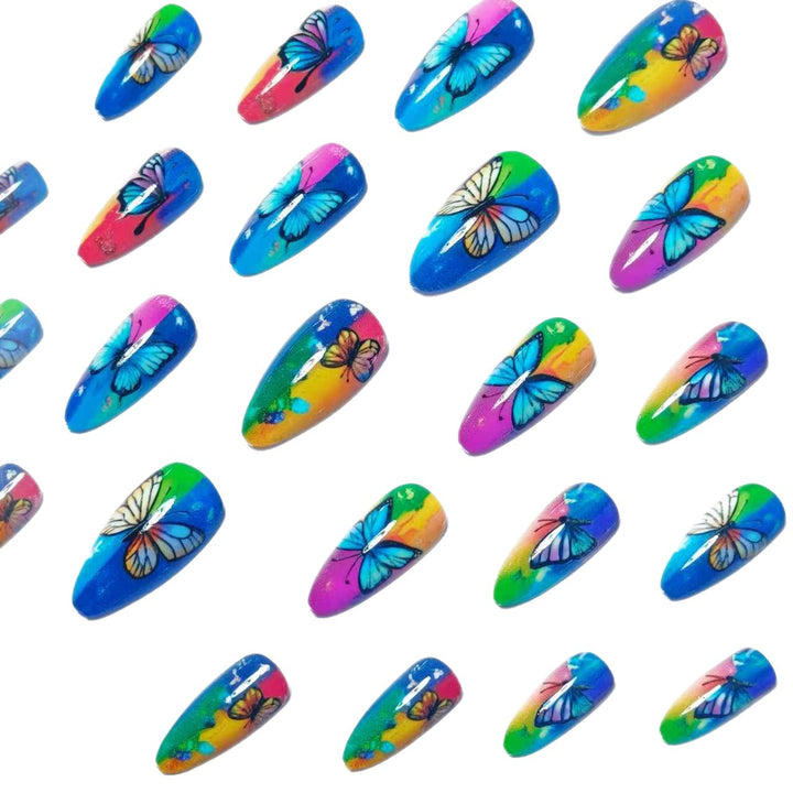 Artificial Nails in Colorful Butterfly Design Bowlift