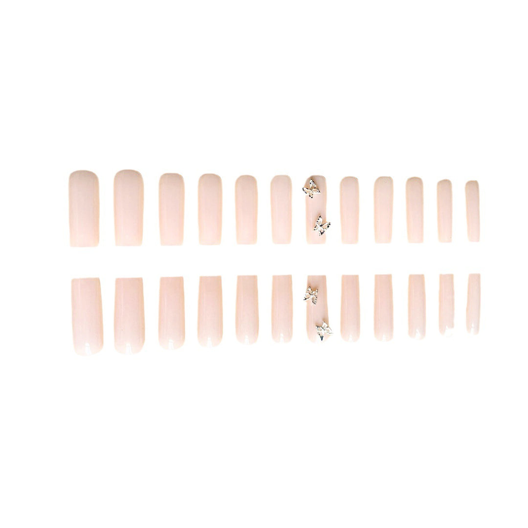 Elegant Long Coffin Nail Extensions with Butterfly Accents Bowlift