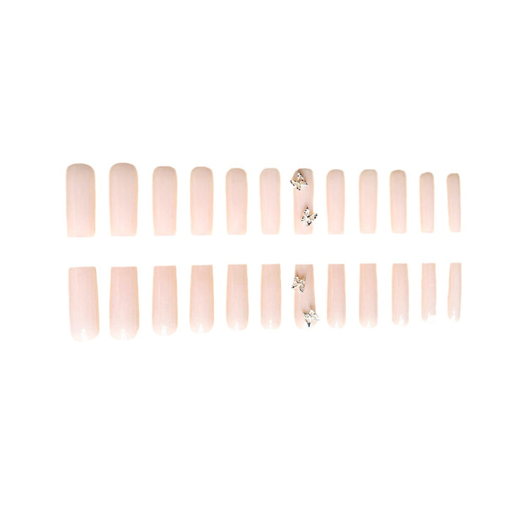 Elegant Long Coffin Nail Extensions with Butterfly Accents Bowlift