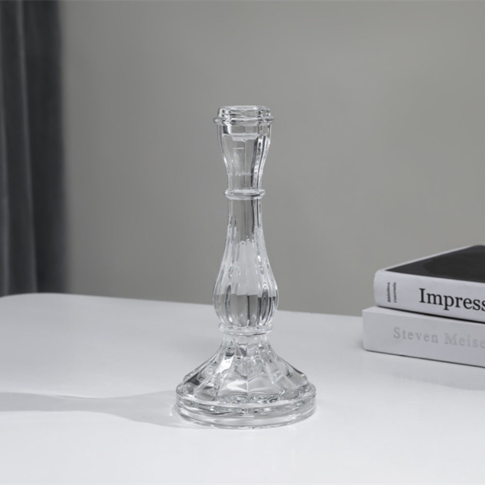 Ribbed Crystal-Style Glass Candlestick Holder Bowlift
