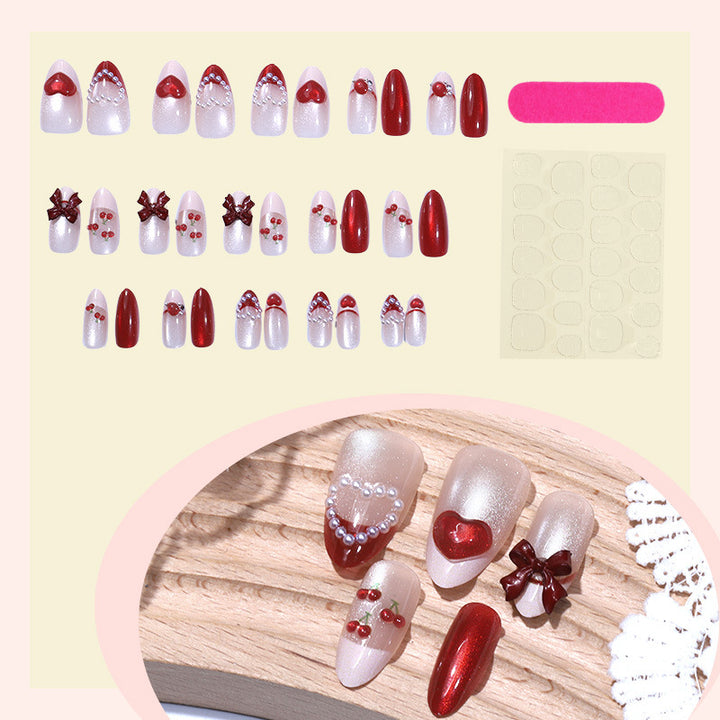 Decorative Press-On Nail Art Set with Heart and Bow Accents Bowlift