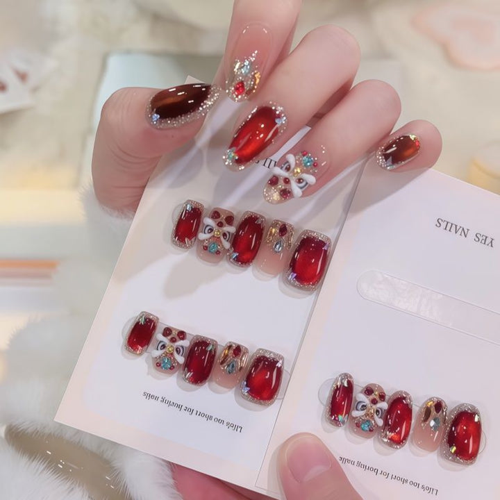 Elegant Gemstone Embellished Press-On Nail Set Bowlift