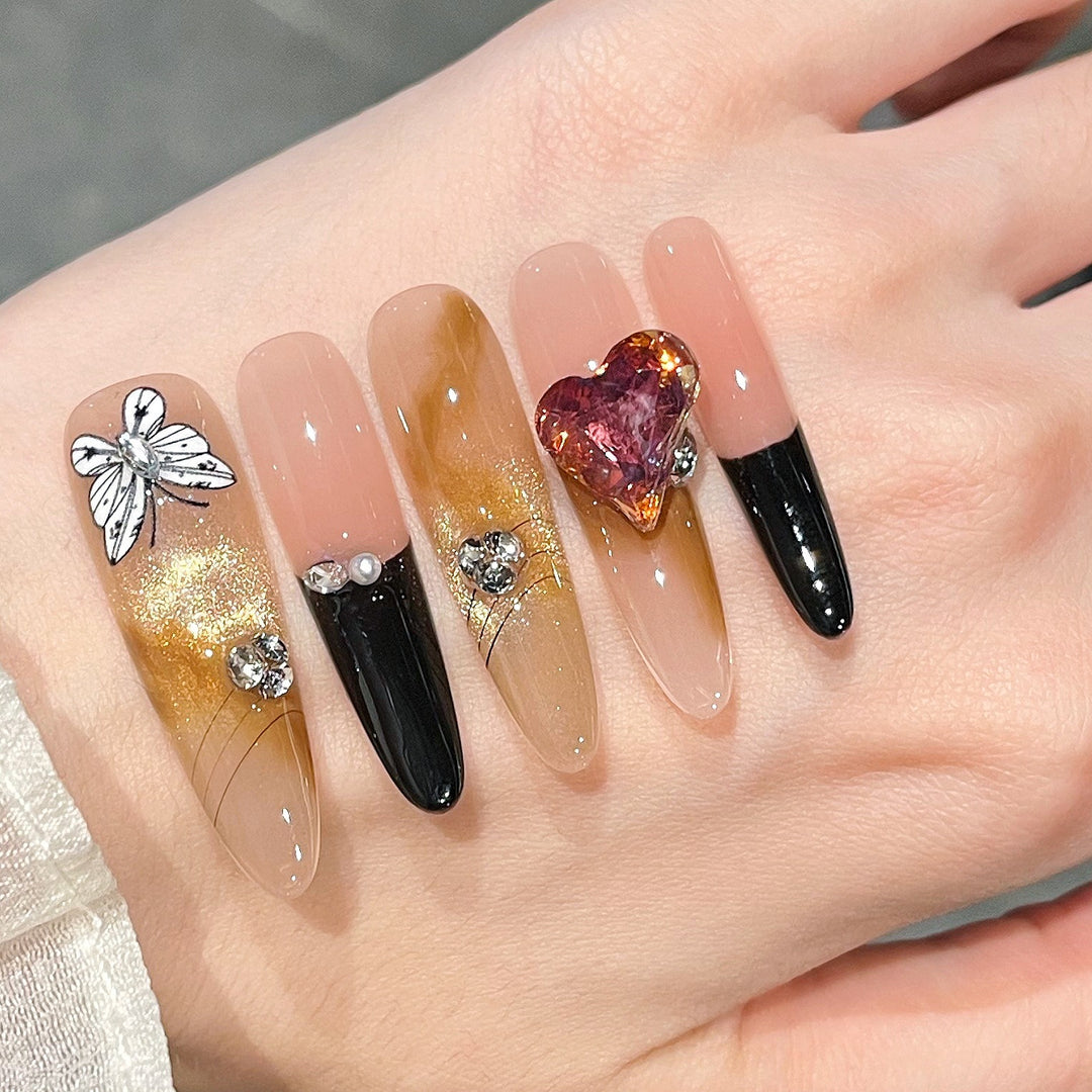 Artistic 3D Butterfly and Gem Nail Extensions Bowlift