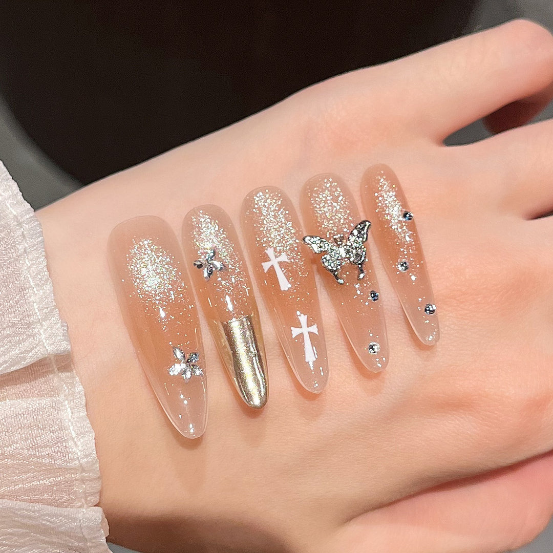 Elegant Stiletto Press-On Nail Extensions with Gem Accents Bowlift