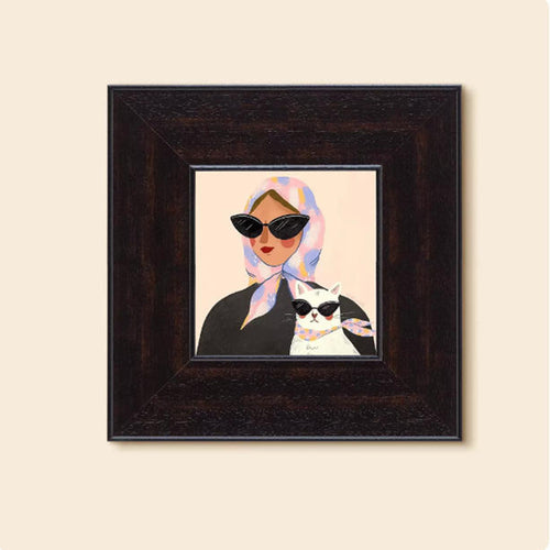 Women Full Art Print with Stylish Woman and Cat