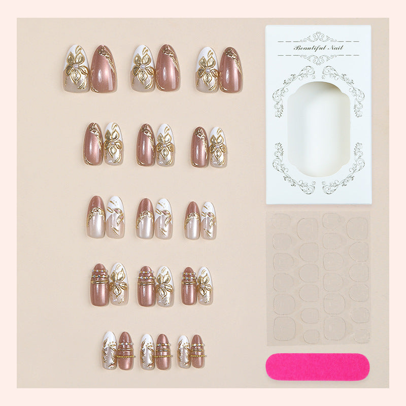 Artistic Press-On Nail Art Set with Elegant Floral Accents Bowlift
