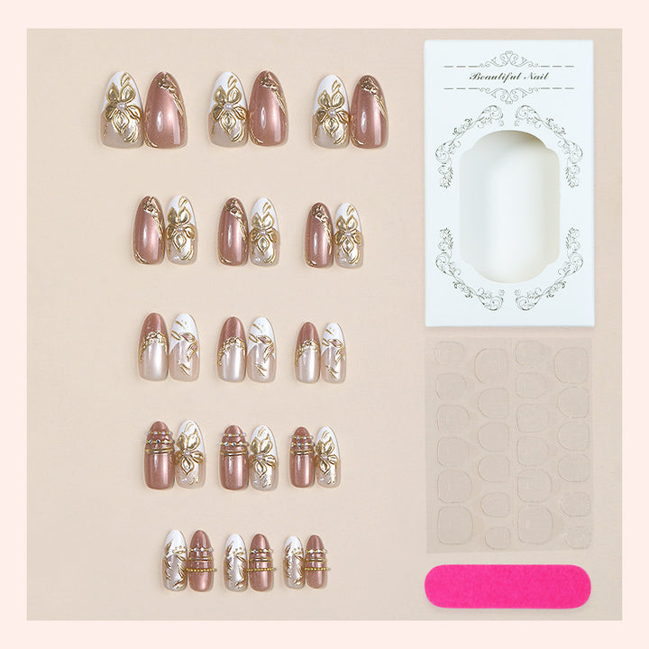 Artistic Press-On Nail Art Set with Elegant Floral Accents Bowlift