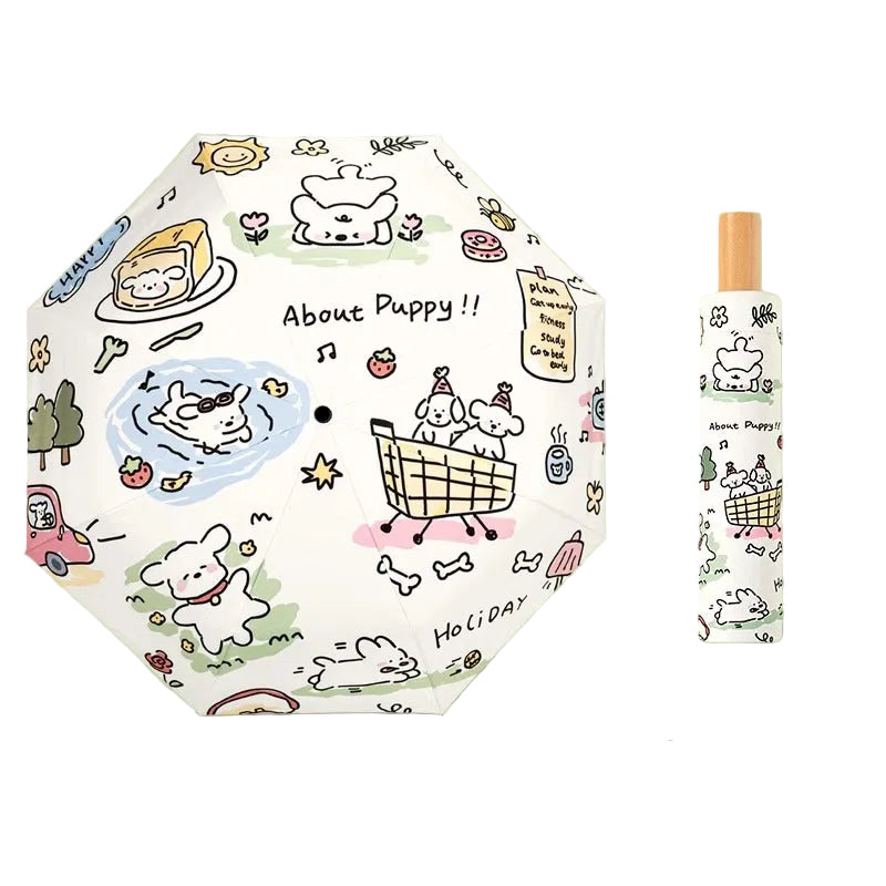 Women's Foldable Umbrella with Playful Dog Design Bowlift