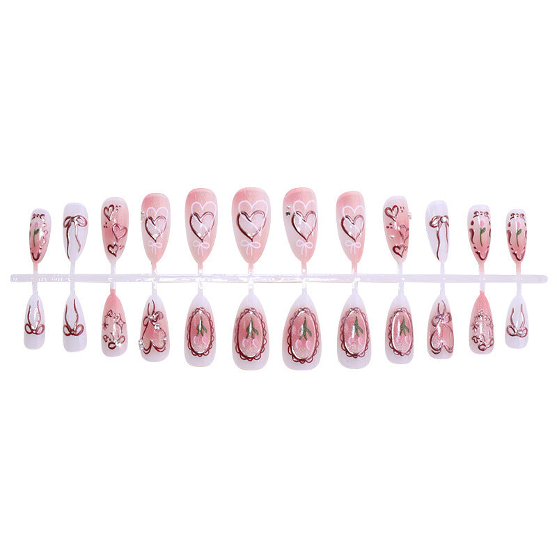 Artificial nail set with romantic hearts and bows design Bowlift