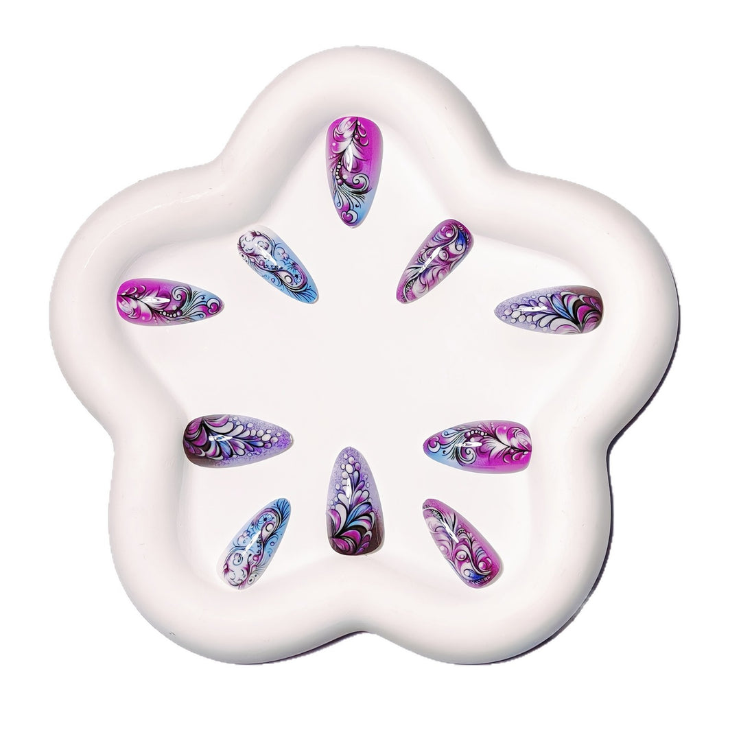Creative artificial nails with floral and shimmering design elements Bowlift