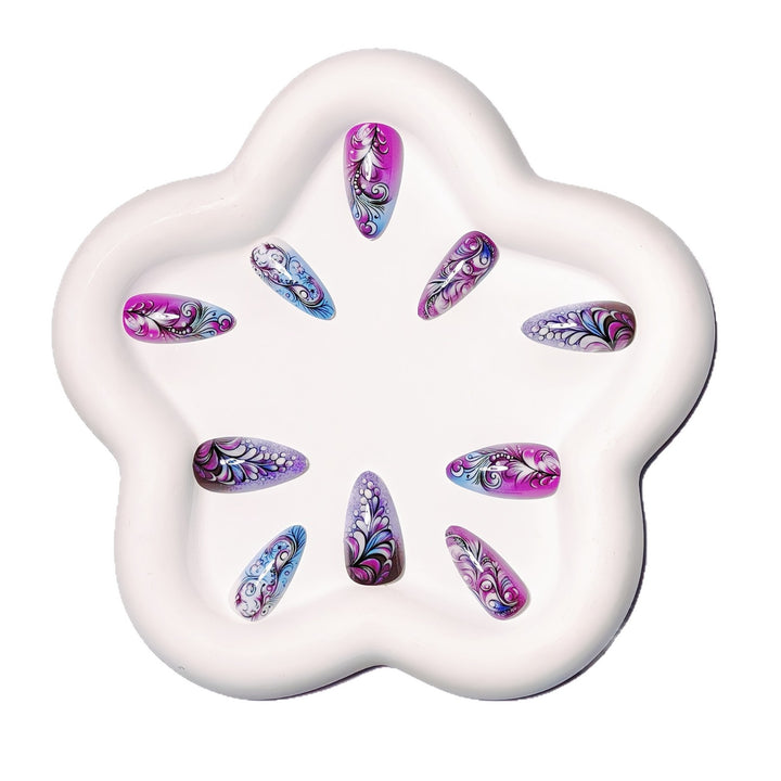 Creative artificial nails with floral and shimmering design elements Bowlift