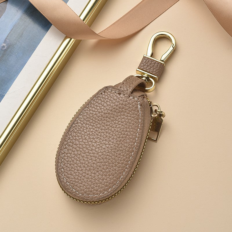 Compact Textured Leather Keychain Pouch Bowlift