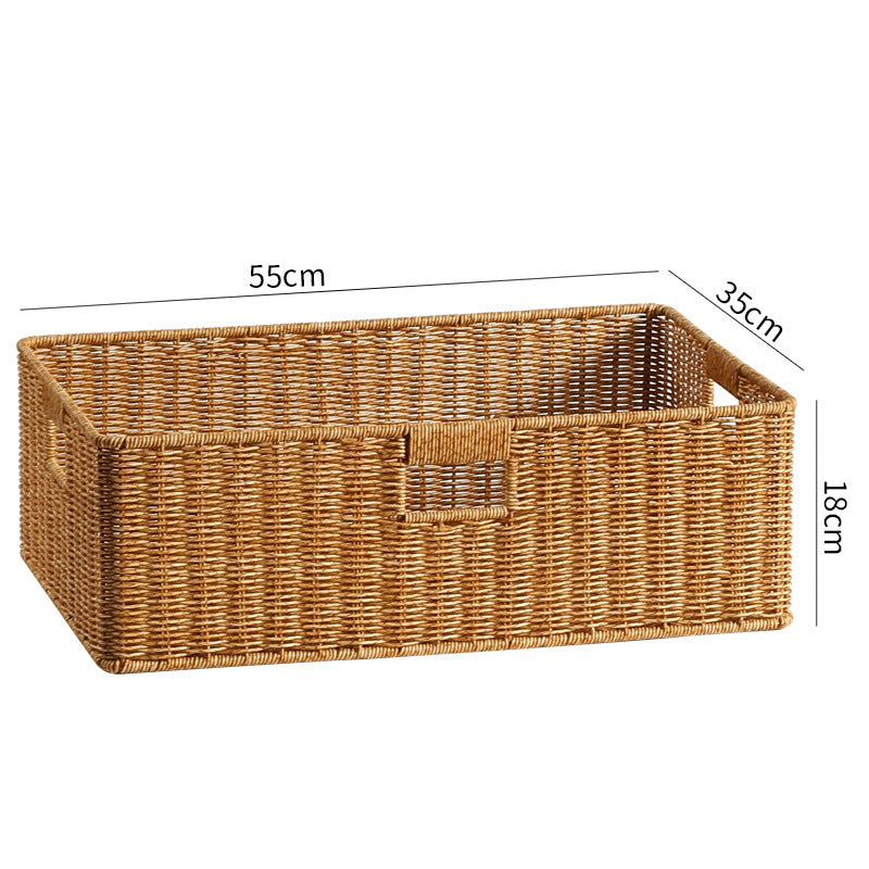 Large Handwoven Rectangular Storage Basket with Cutout Handles Bowlift