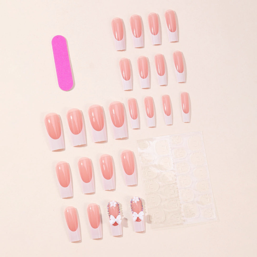 Artificial nail set with dreamy 3D flowers and bow decorations Bowlift