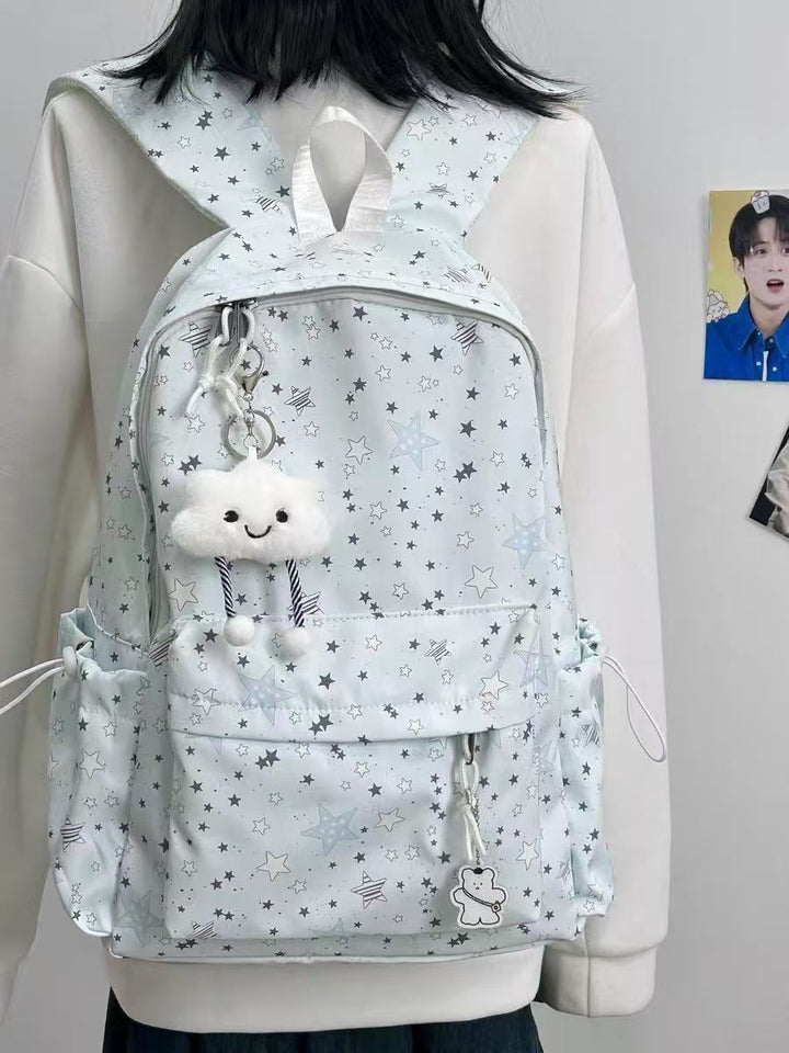 Backpack with Sparkling Star Motif and Charming Pendant Bowlift