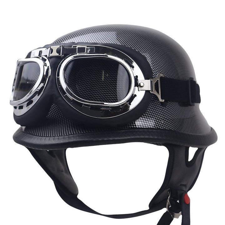 Vintage Carbon Fiber Motorcycle Helmet with Goggles Bowlift