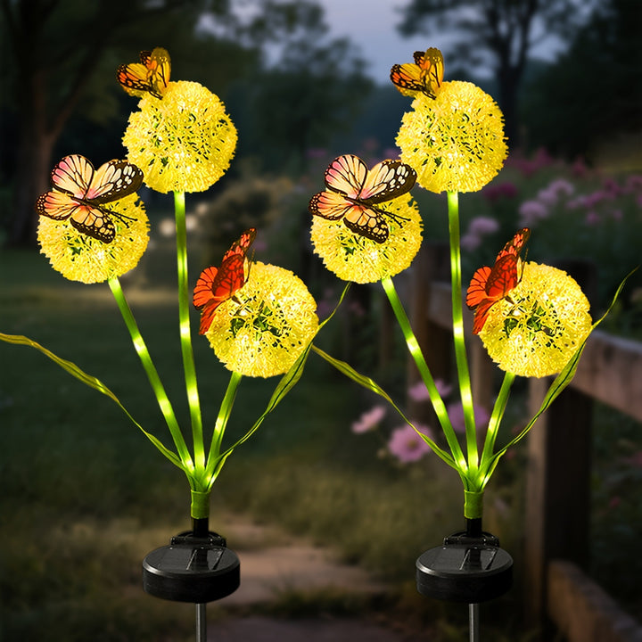 Solar Dandelion Orb Garden Stake Lights With Butterfly Accent And Dusk-To-Dawn Sensor Bowlift