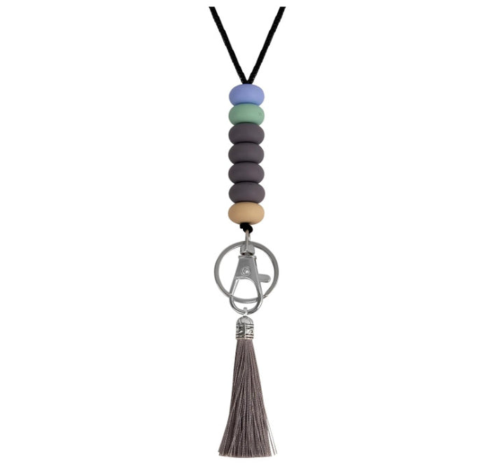 Colorful Beaded Keychain Lanyard with Tassel Bowlift