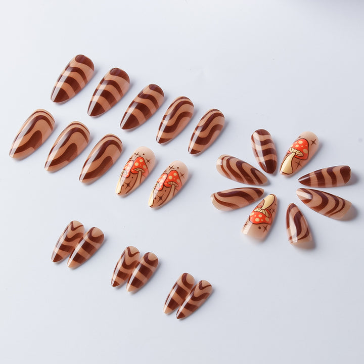 Artistic Press-On Nails with Mushroom Design Bowlift