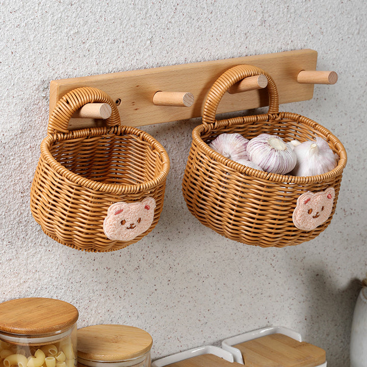 Handwoven Decorative Storage Basket with Cute Bear Emblem Bowlift