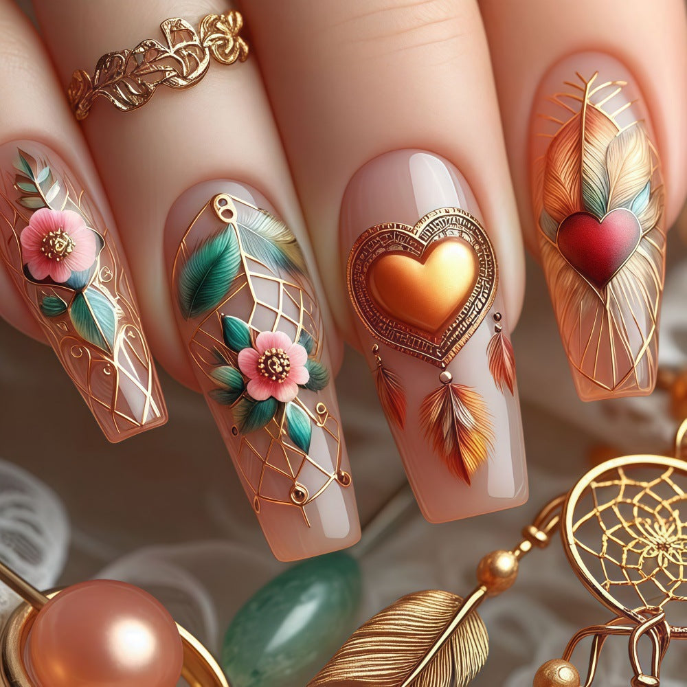Creative artificial nails with floral and romantic design Bowlift