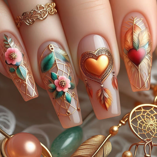 Creative artificial nails with floral and romantic design Bowlift