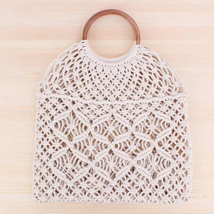 Macrame Tote Bag with Wooden Handle Bowlift